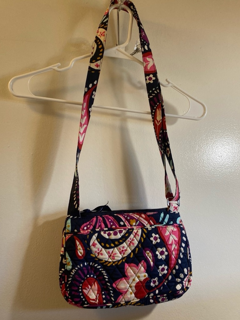 Vera Bradley Navy Floral Paisley Quilted Crossbody with Pink Accents